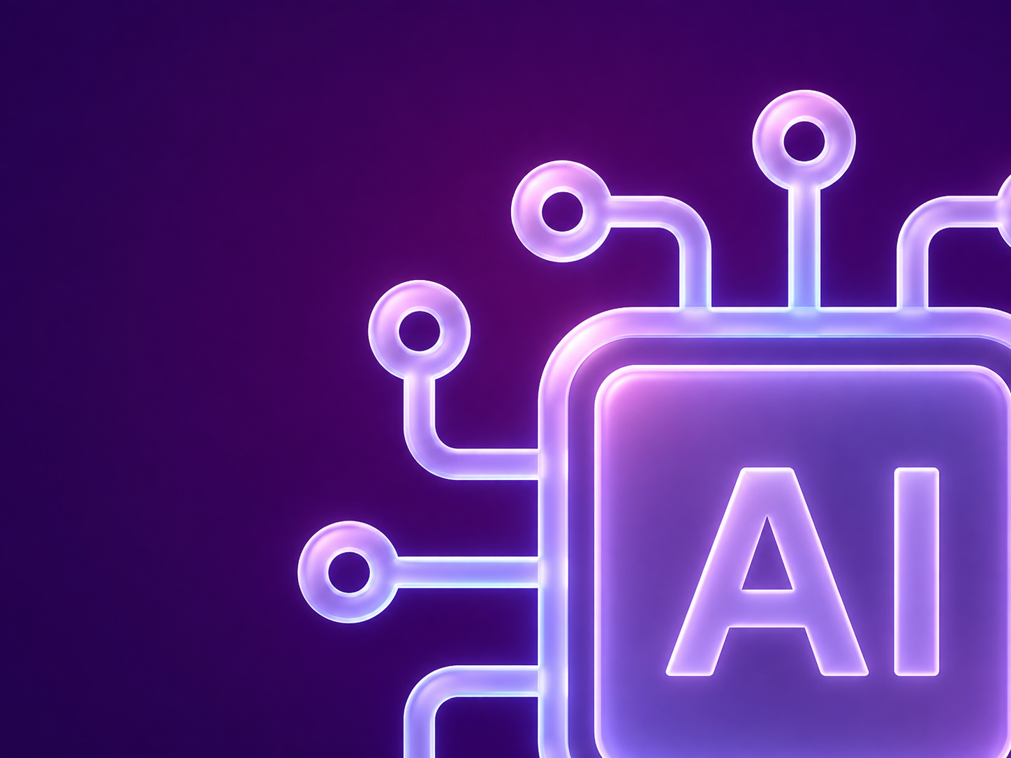 Marca de IA en morado con detalle de circuito